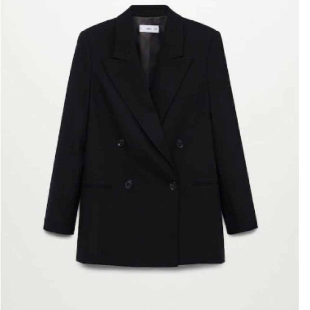 Black Tailored Double-Breasted Structured Suit Blazer - Picture 9 of 10